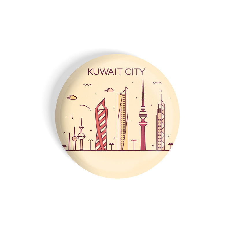 dhcrafts Round Fridge Magnet Brown Color Kuwait City Glossy Finish Design Pack of 1 (58 mm)